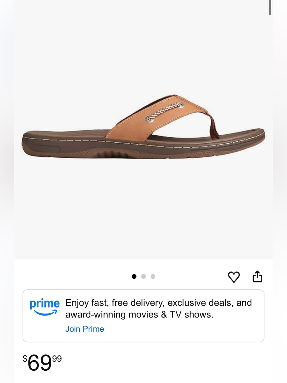 Sperry Men's Tan and Brown Leather Flip Flops